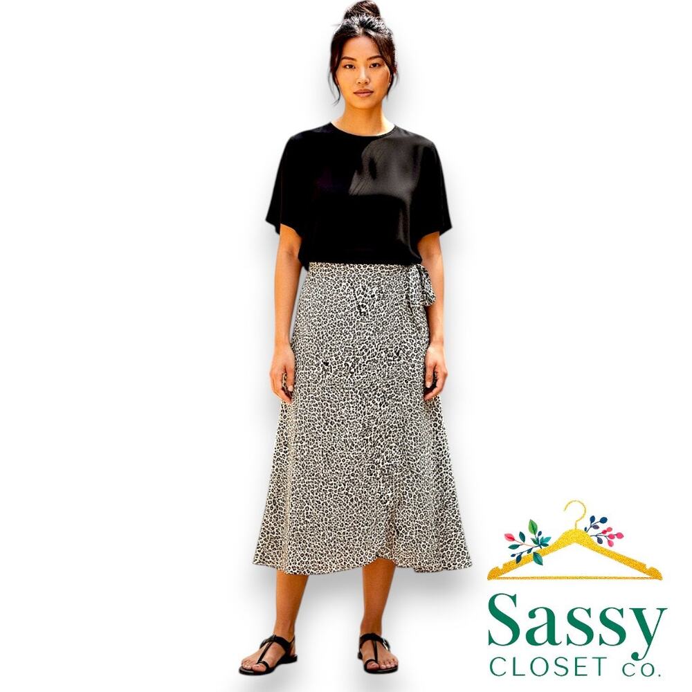 ✨ AMERICAN EAGLE Black White Wrap Maxi Skirt L Boho Tulip Hem Festival ✨